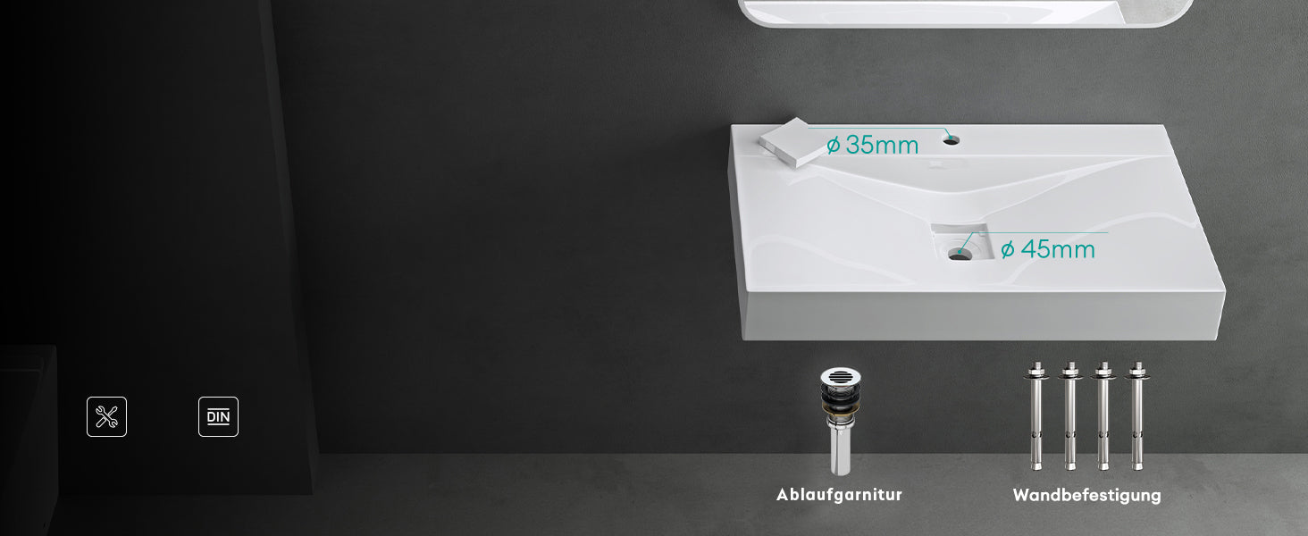 glasvilla Lavabo da Appoggio da Marmo fuso Lavabo Bagno Sospeso Lavandino Bagno Rettangolare Colossum810