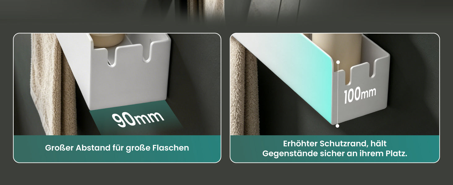 glasvilla Duschablage ohne Bohren mit Handtuchhalter, 60cm  Reglo-18 | Duschregal ohne Bohren oder mit Bohren, Drainage, Duschablage zum Hängen, Metall, Shampoo Halterung für Dusche, Bad, Küche