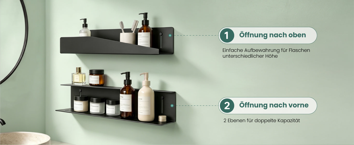 glasvilla Duschablage zum Bohren oder Kleben, Duschregal Badezimmerablage , Shampoo Halterung für Dusche, Badezimmer Organizer  Reglo-15