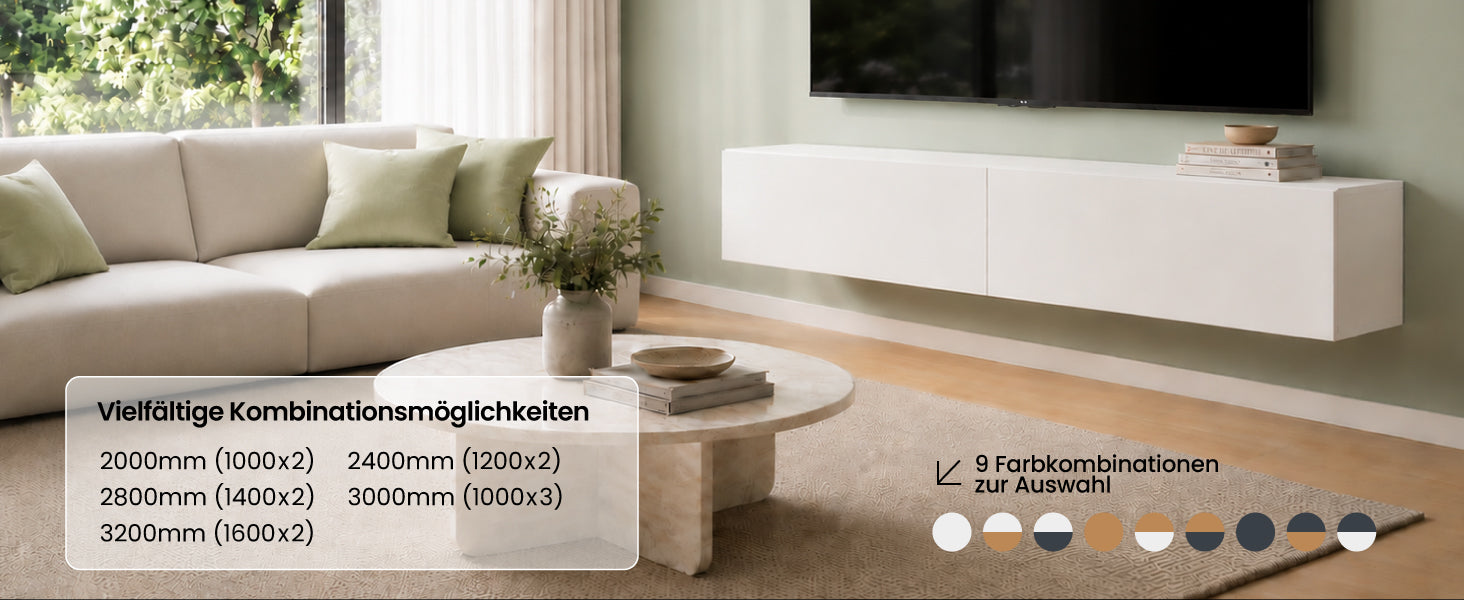 Glasvilla Design – Mueble TV suspendido con cierre suave y tirador oculto (Fernsehschrank02)