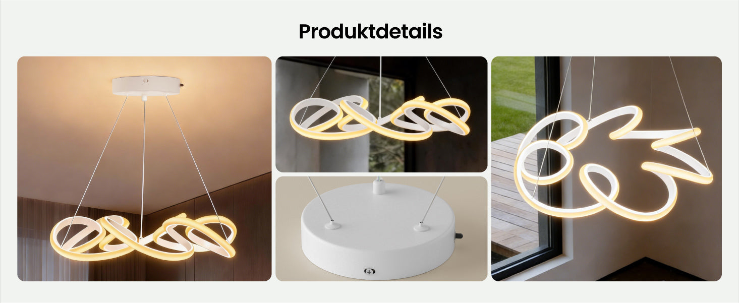 glasvilla Lampadario a Sospensione 67W con Filo 100 CM, Altezza Regolabile, Lampada da Soffitto a Sospensione per Camera da Letto e Soggiorno, 52cm, Bianco, Alivetta25040