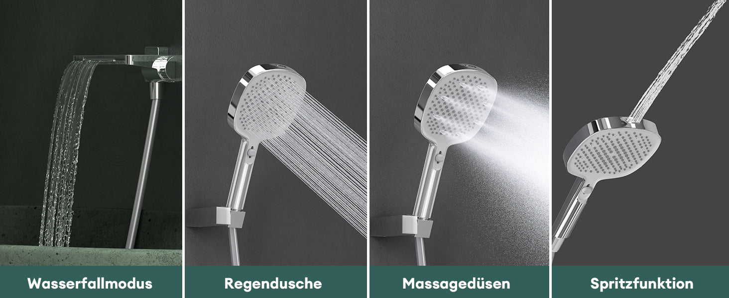 glasvilla Rubinetto per Vasca da Bagno con Doccetta a Cascata, Doccino per Doccia in Ottone con Tubo Flessibile e Asta Facile da Installare