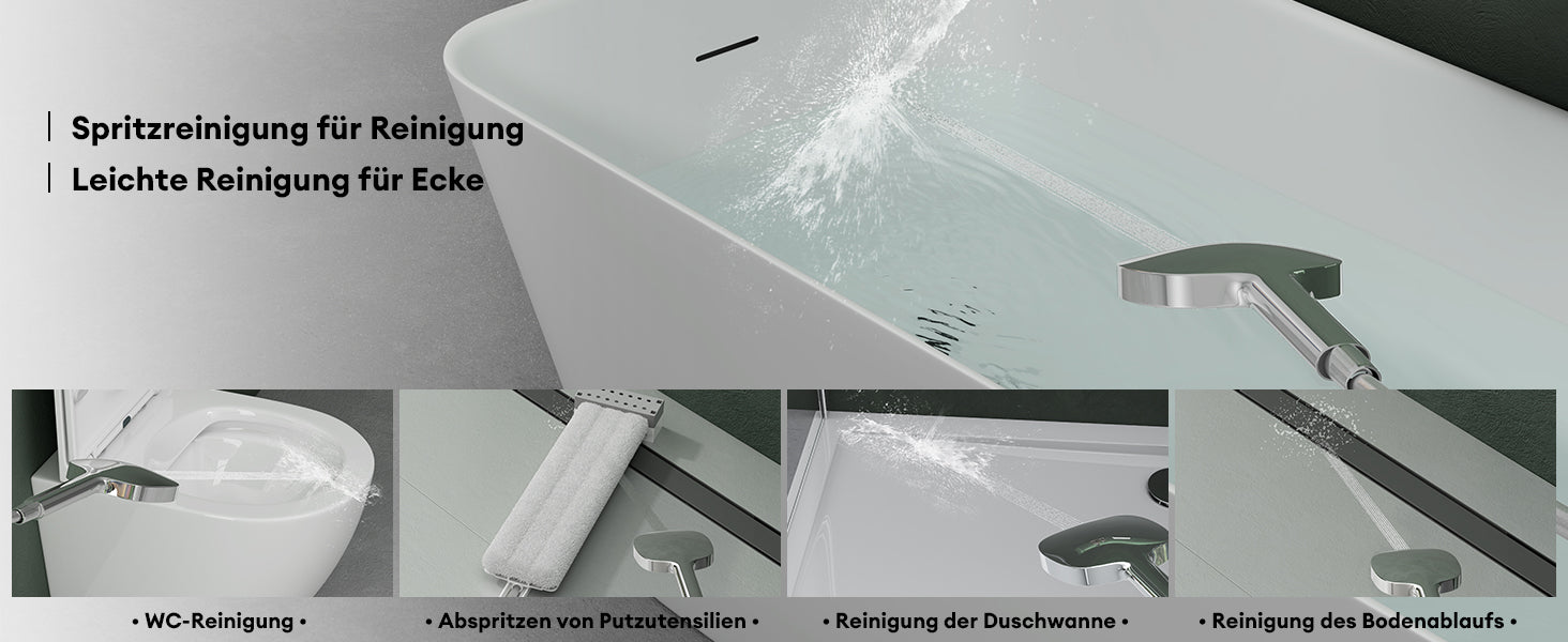 glasvilla Rubinetto per Vasca da Bagno con Doccetta a Cascata, Doccino per Doccia in Ottone con Tubo Flessibile e Asta Facile da Installare