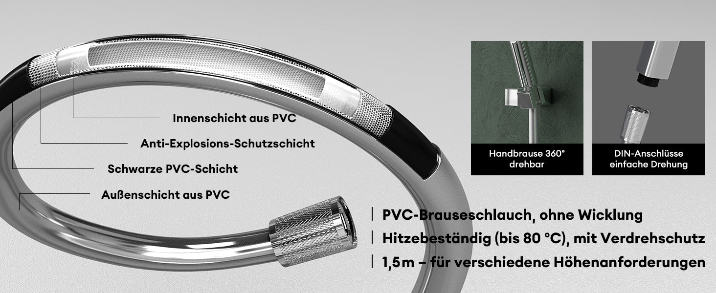 glasvilla Rubinetto per Vasca da Bagno con Doccetta a Cascata, Doccino per Doccia in Ottone con Tubo Flessibile e Asta Facile da Installare