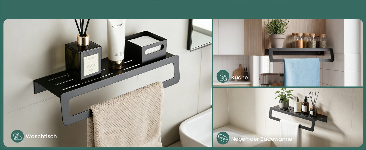 glasvilla Porte-serviettes avec étagère, porte-serviettes mural à percer ou à coller, porte-serviettes pour salle de bain et cuisine Tavrin-04