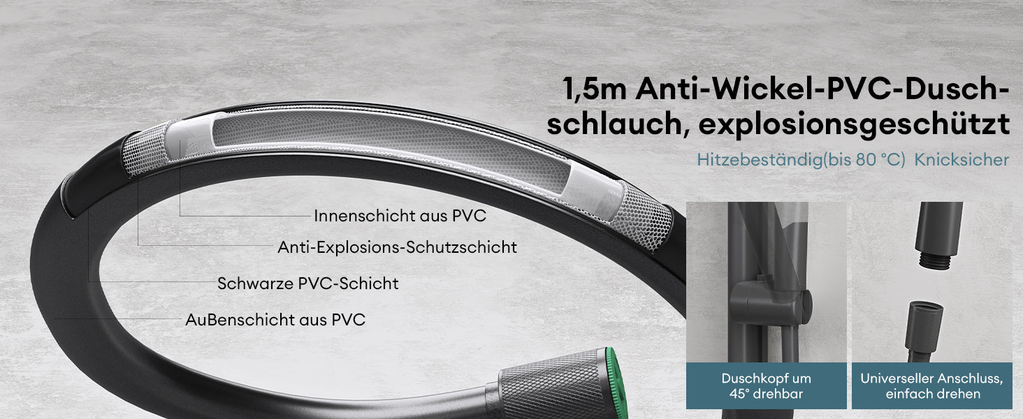 glasvilla Soffione Doccia con 3 Modalità, Doccino per Doccia in Ottone con Tubo Flessibile da 1.5m, Facile da Installare Duschsystem9