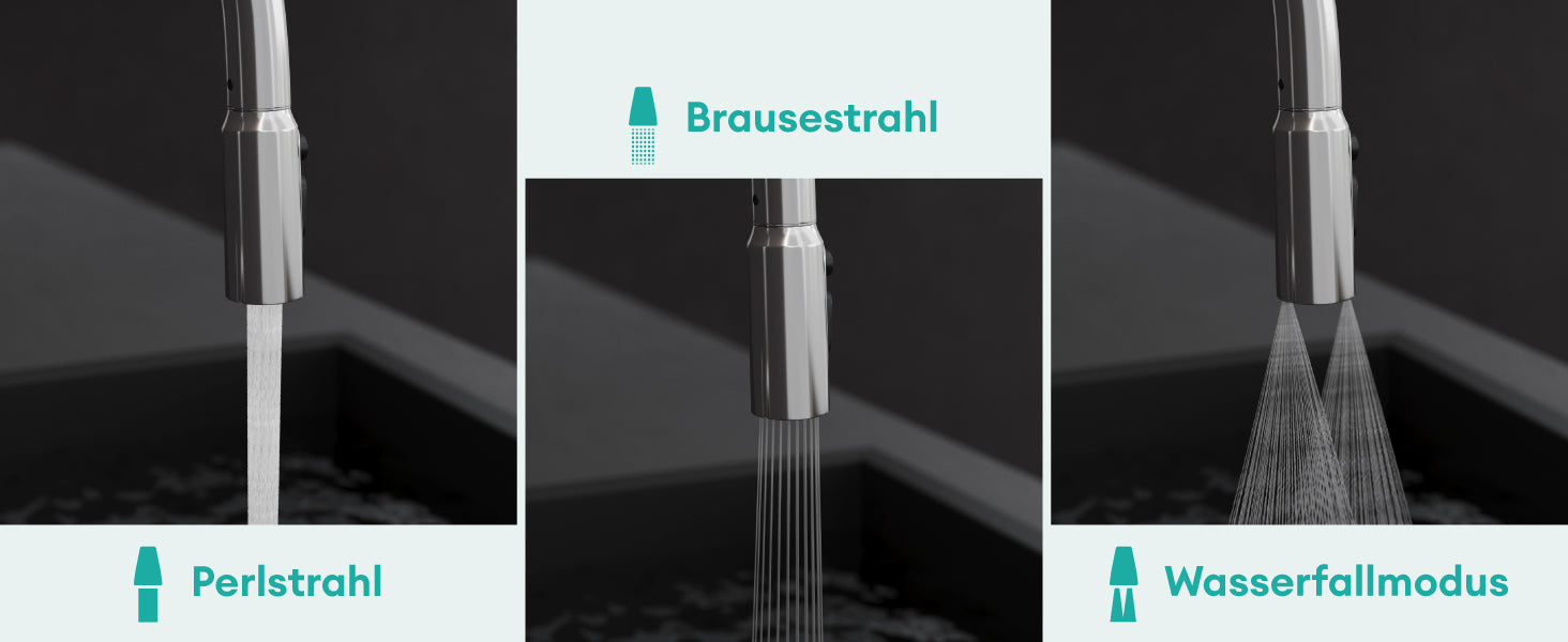 glasvilla Wasserhahn Küche Küchenarmatur ausziehbar 360° drehbar 3 Wasserstrahl-Modi LED-Digitalanzeige Küchenwasserhahn Spültischarmatur MS-8085