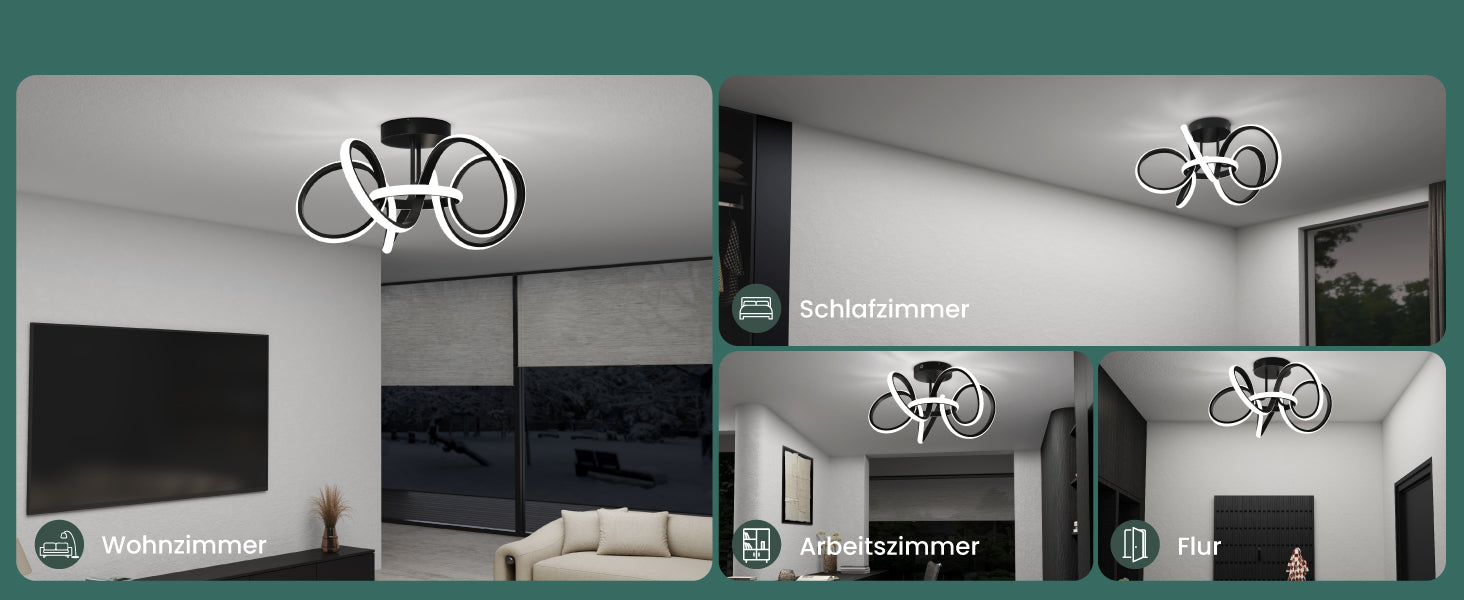 Glasvilla Design – Lámpara de techo LED negra con mando a distancia, regulable 3000–6400K, sin parpadeo (65W)