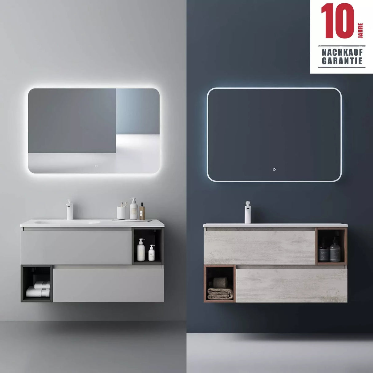 glasvilla Meubles de Salle de Bain | Armoire de Salle de Bain avec Miroir | Meuble Sous-Vasque en Solid Surface Gemini