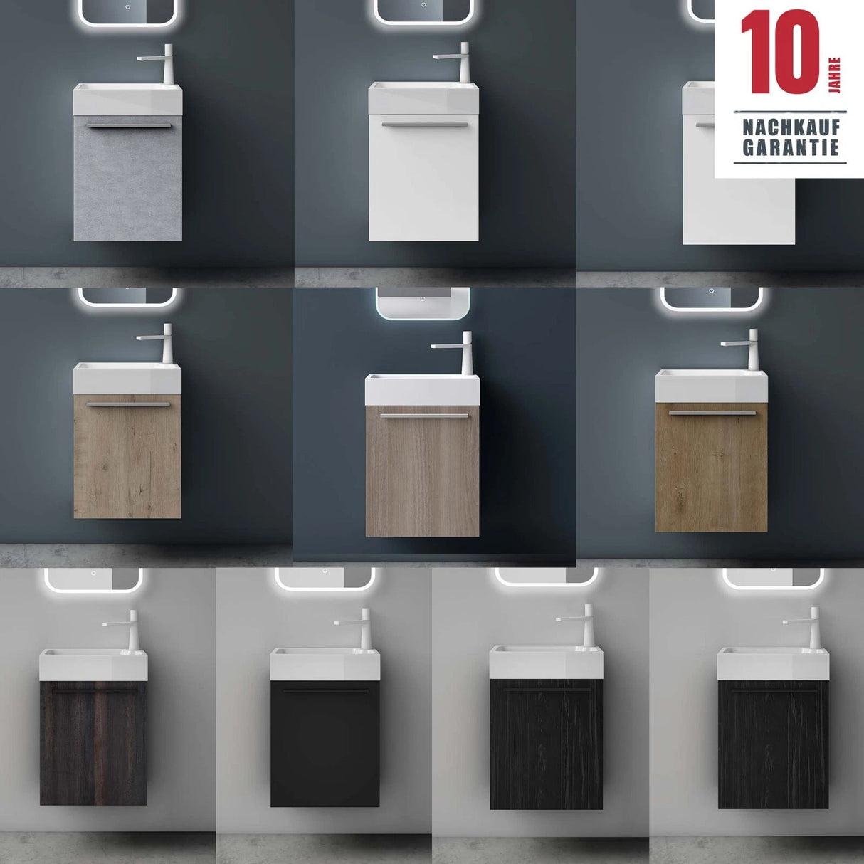 glasvilla Ensemble de Meubles de Salle de Bain Petit Meuble Sous-Vasque 46 cm Meuble Bas avec Vasque Blanche en Solid Surface pour WC Invités Pisa