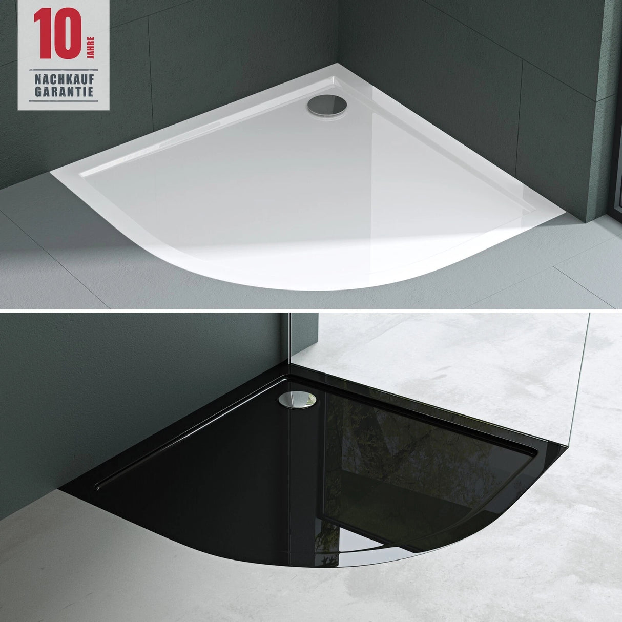 Receveur de douche Glasvilla en acrylique sanitaire, quart de cercle Faro3