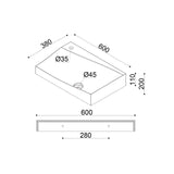 glasvilla Waschbecken Hänge-Waschtisch BTH: 60x38x20cm in Weiß glänzend aus Mineralguss mit Ablaufabdeckung Waschschale Col6035