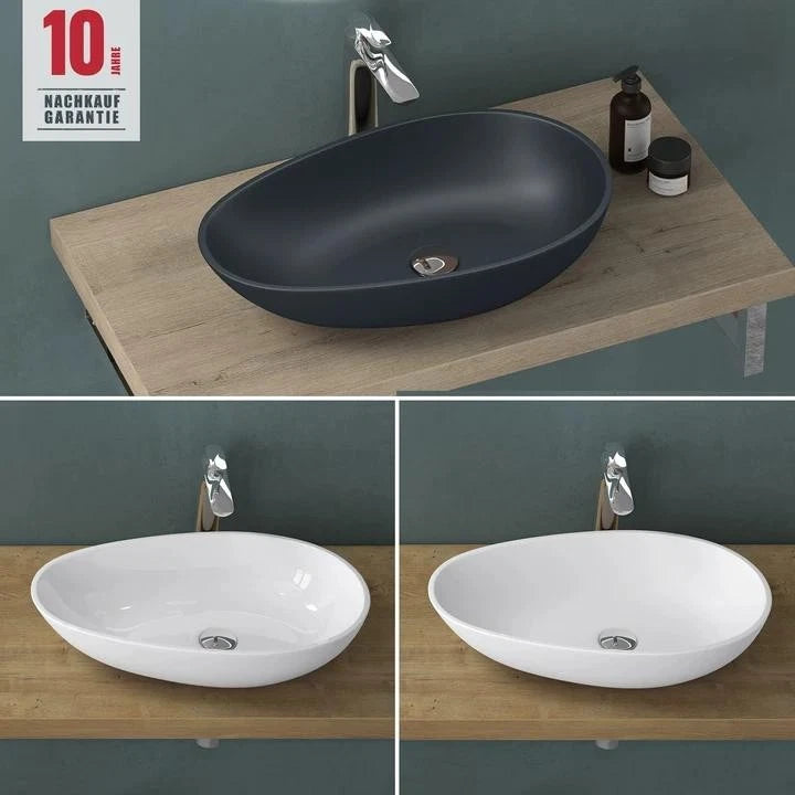 glasvilla Waschbecken oval Aufsatzwaschbecken ohne Hahnloch und Überlauf Col809