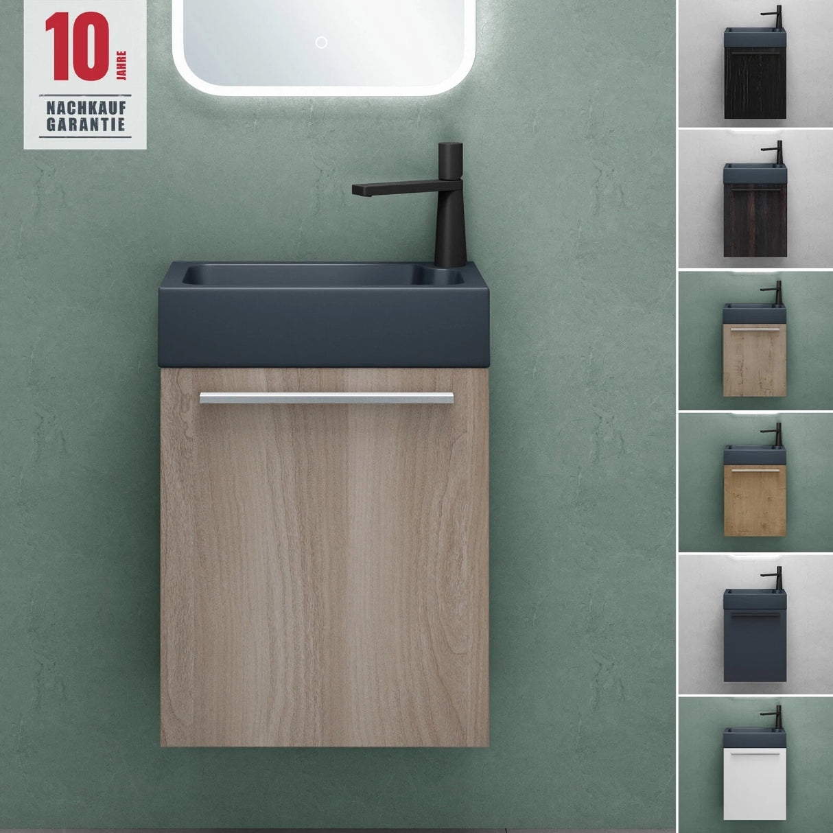 glasvilla Ensemble de Meubles de Salle de Bain avec Meuble Sous-Vasque Lavabo Anthracite Mat et Miroir de Salle de Bain LED 46x26x63 cm Pisa