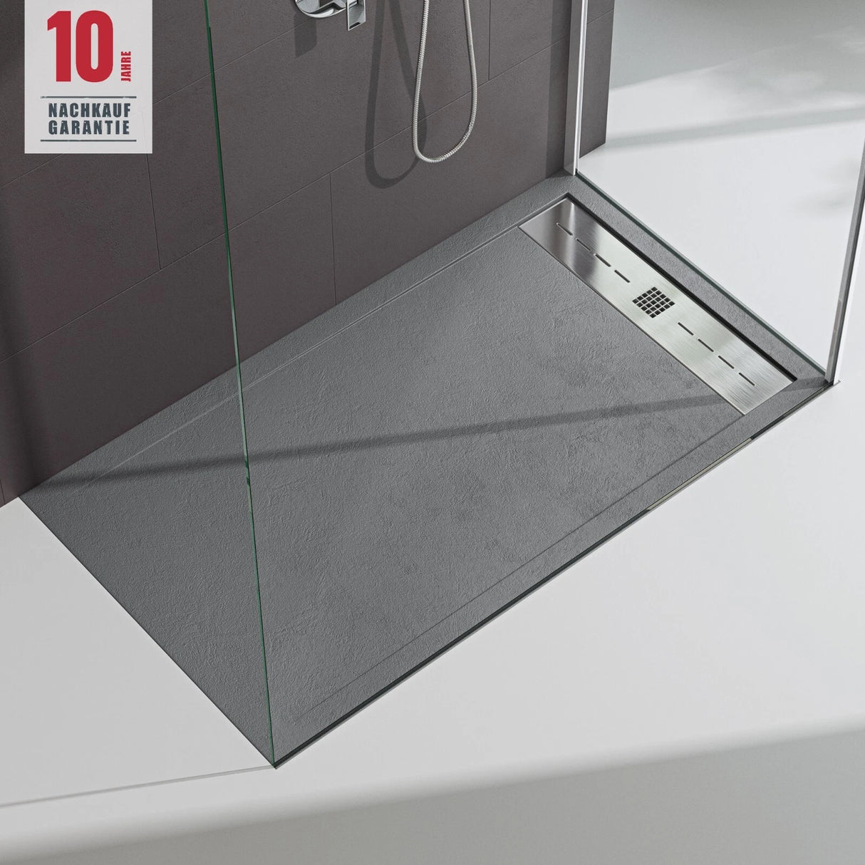 Receveur de douche Glasvilla pour cabine de douche, plat, rectangulaire, gris béton, en fonte minérale Corvus de haute qualité.