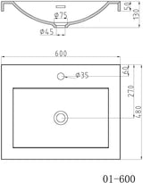 Lavabo Glasvilla, vasque encastrée, meuble-lavabo, en fonte minérale, rectangulaire, 1 trou de robinetterie, avec trop-plein, Col01